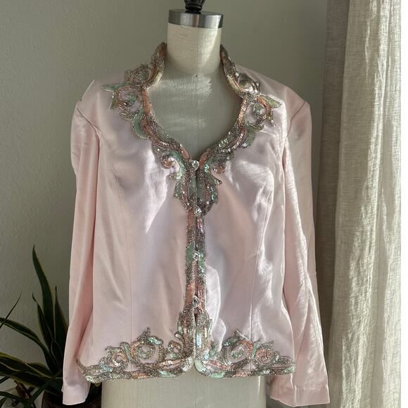 Nah Nah Collection Women's Medium Jacket Pink Sequin Beaded Formal 1980s Blazer - Picture 1 of 5